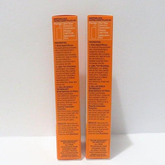 LA ROCHE-POSAY ANTHELIOS LIGHT FLUID SUNSCREEN - ULTRA LIGHT 1.7 OZ 2 PC LOT - Picture 4 of 4